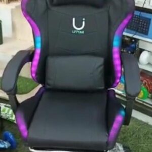 Silla Gamer Reclinable Con Luces RGB Cornetas y Bluetooth, Silla De Escritorio, Silla Ejecutiva, Silla presidencial, Cojin Lumbar y Posa Pies